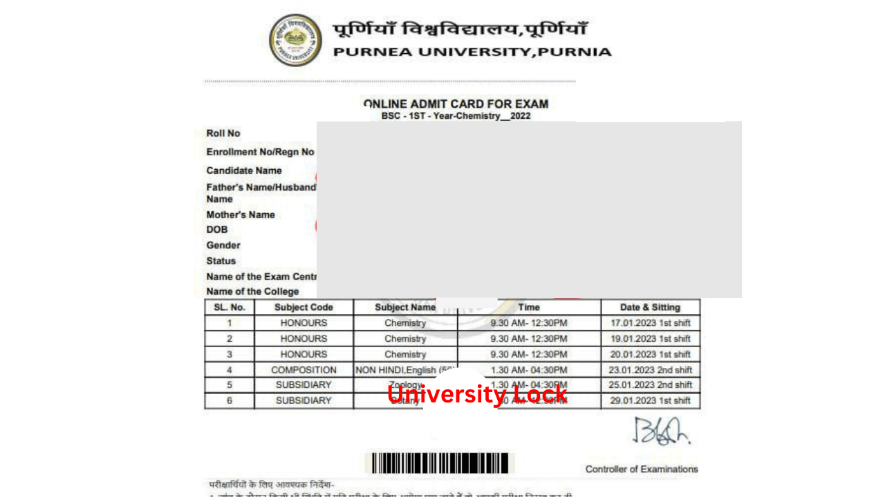 Purnea University Part 1 Admit Card Download