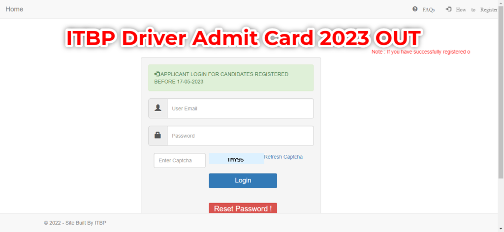 ITBP Driver Constable Admit Card 2023