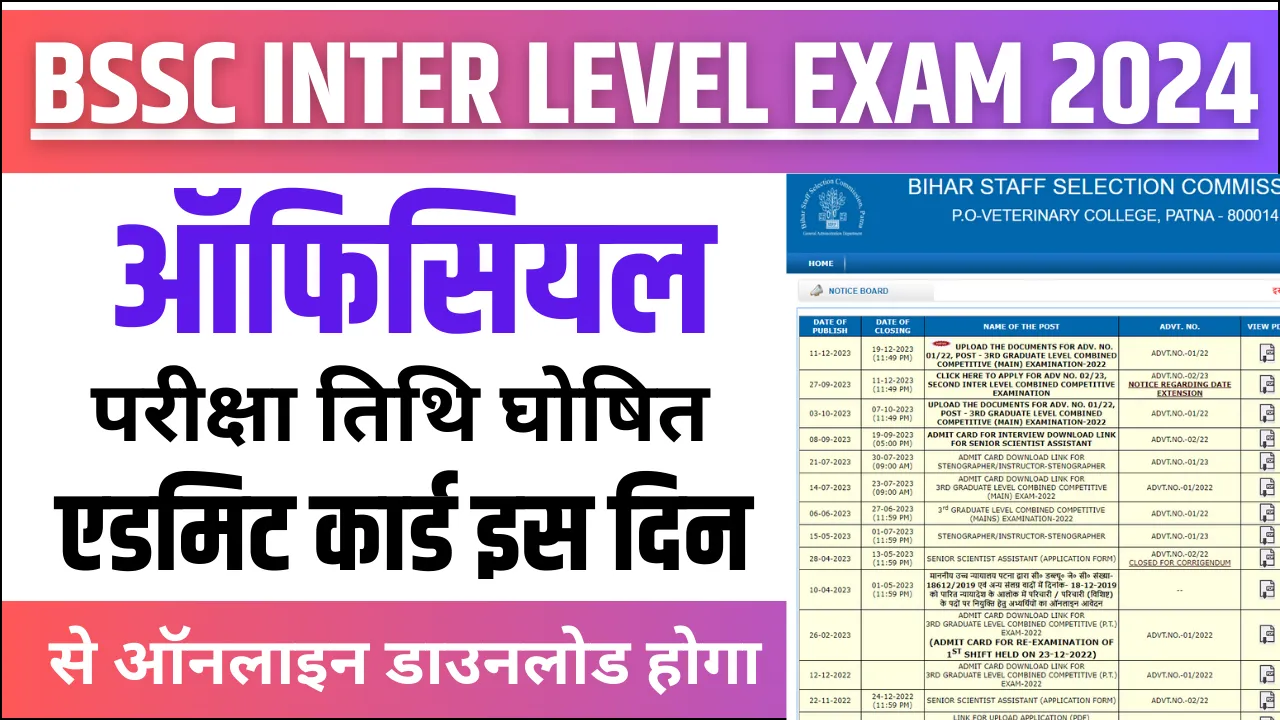 BSSC Inter Level Exam Date 2024 कब होगी परीक्षा क्या होगी परीक्षा