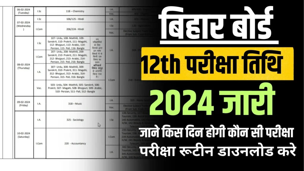Bihar Board 12th Routine 2024