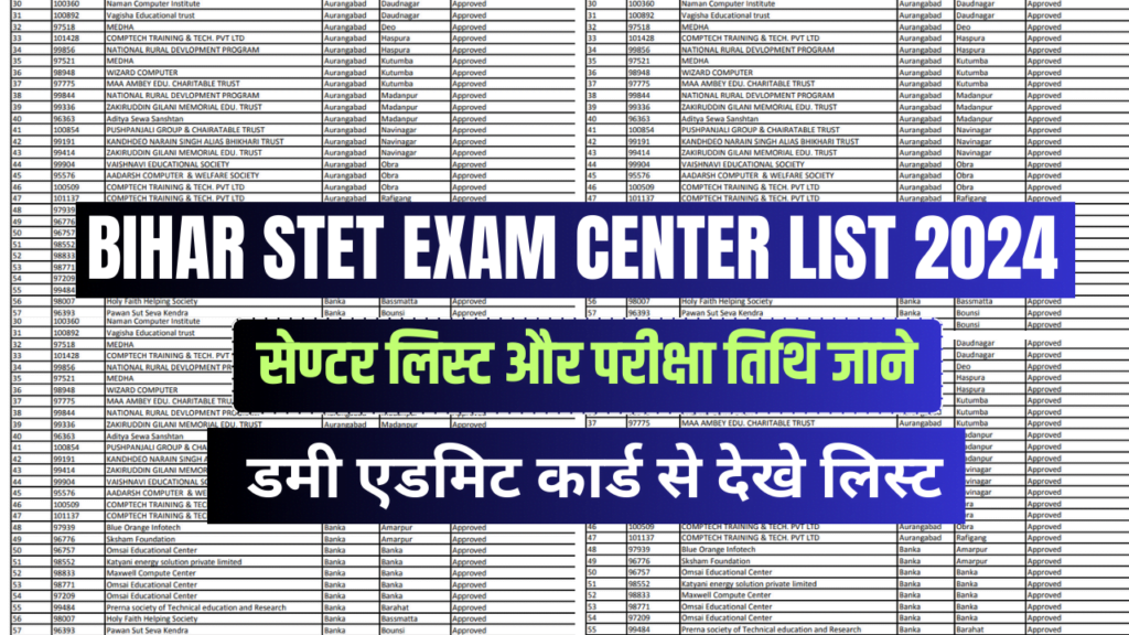 Bihar Stet Exam Center List 2024
